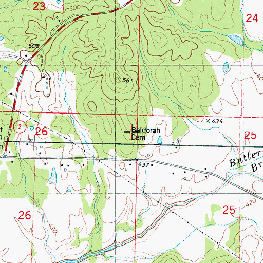 Topographic Map of Beldorah Cemetery, MS