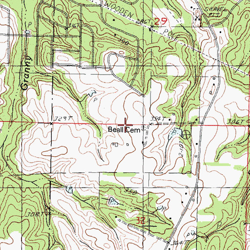 Topographic Map of Bell Cemetery, MS