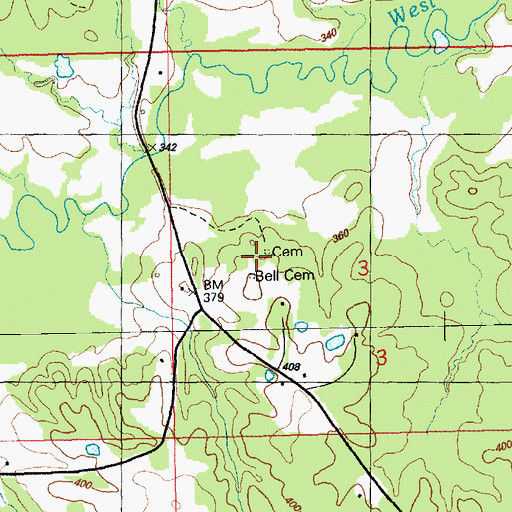 Topographic Map of Bell Cemetery, MS