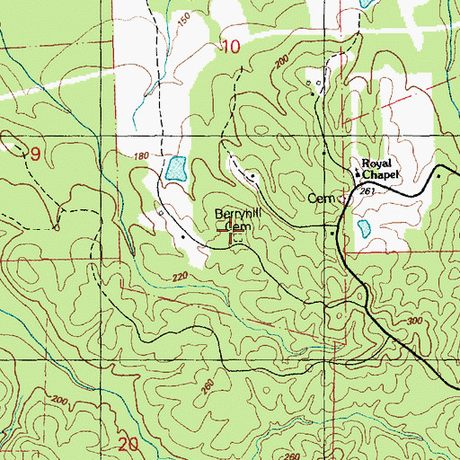 Topographic Map of Berryhill Cemetery, MS