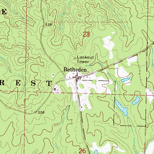 Topographic Map of Betheden, MS