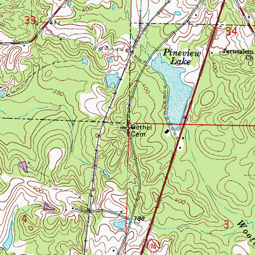 Topographic Map of Bethel Cemetery, MS