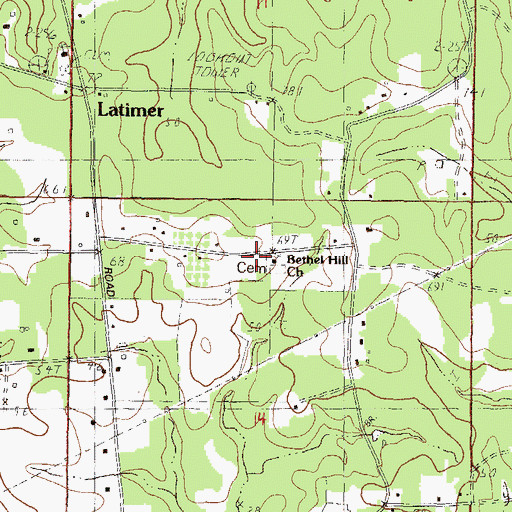 Topographic Map of Bethel Hill Church, MS