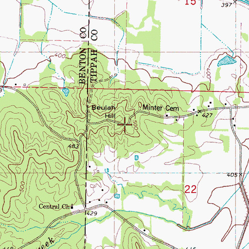 Topographic Map of Beulah Hill, MS