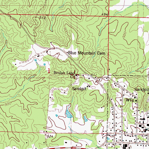 Topographic Map of Beulah Land Church, MS