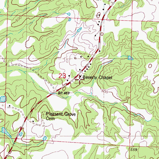 Topographic Map of Beverly Cemetery, MS
