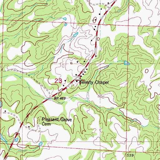 Topographic Map of Beverly Chapel, MS