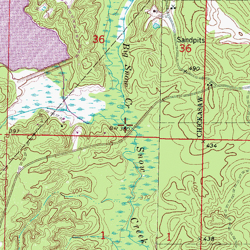 Topographic Map of Big Snow Creek, MS