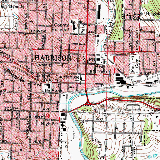 Topographic Map of Boone County Courthouse, AR