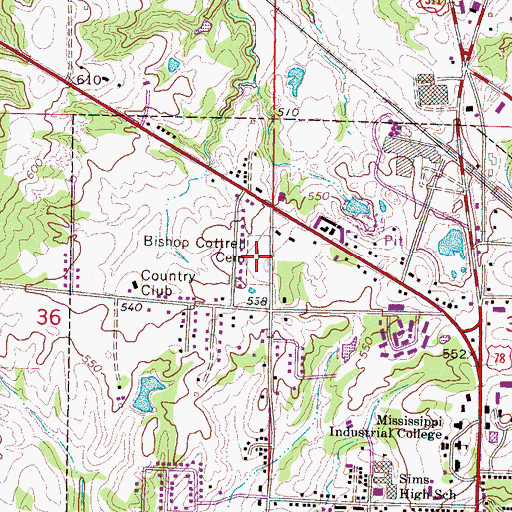 Topographic Map of Bishop Cottre Cemetery, MS