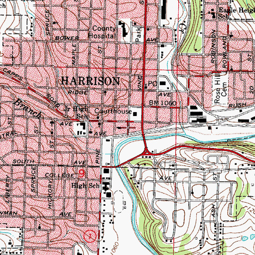 Topographic Map of Boone County Jail, AR