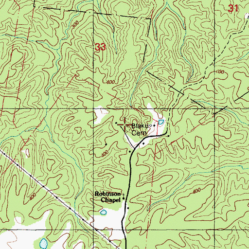 Topographic Map of Blake Cemetery, MS