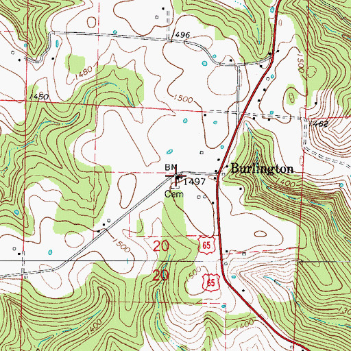 Topographic Map of Burlington Baptist Church, AR