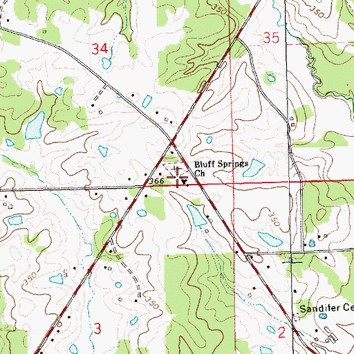 Topographic Map of Bluff Springs Church, MS