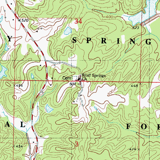 Topographic Map of Bluff Springs Church, MS