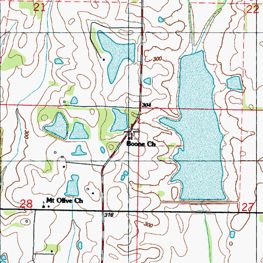 Topographic Map of Boone Church, MS