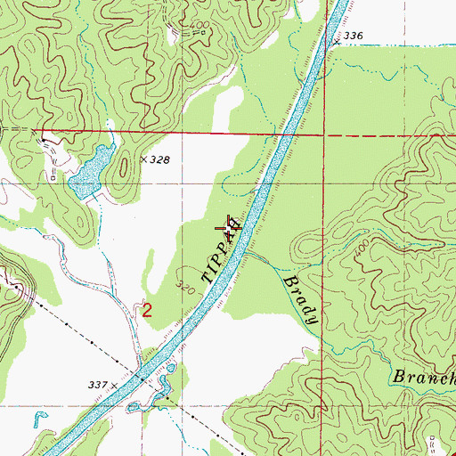 Topographic Map of Brady Branch, MS