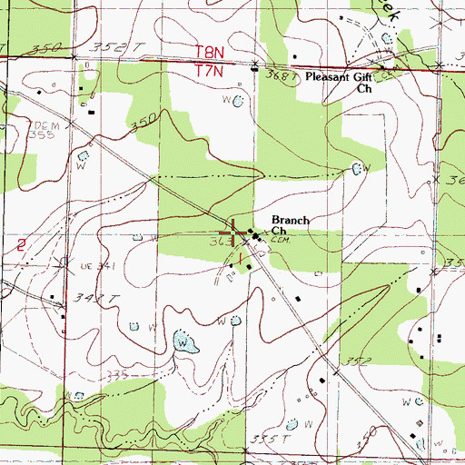 Topographic Map of Branch Church, MS