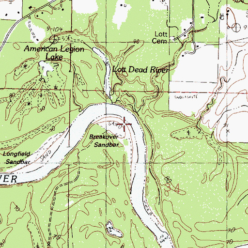 Topographic Map of Breakover Sandbar, MS