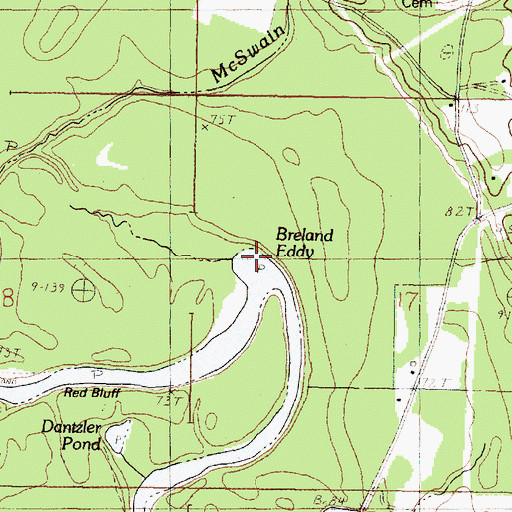 Topographic Map of Breland Eddy, MS