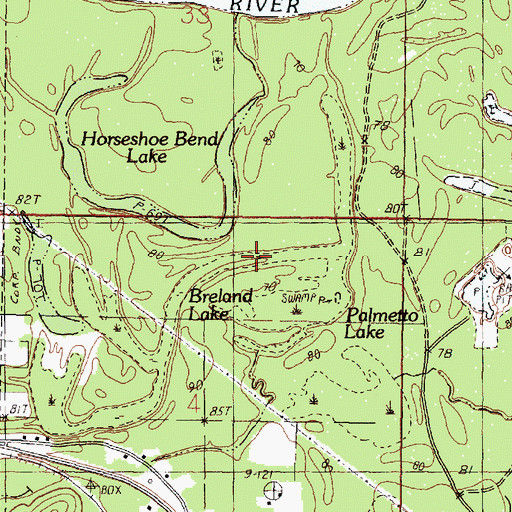 Topographic Map of Breland Lake, MS