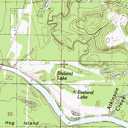 Topographic Map of Breland Lake, MS