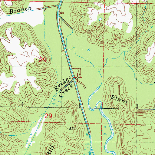 Topographic Map of Bridge Creek, MS