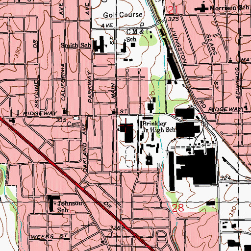 Topographic Map of Brinkley Middle School, MS