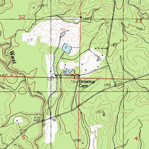 Topographic Map of Broadus Cemetery, MS