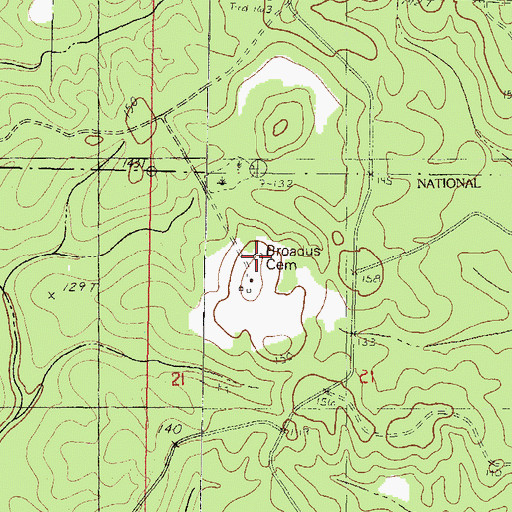 Topographic Map of Broadus Cemetery, MS