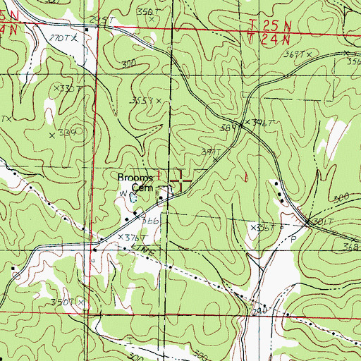 Topographic Map of Brooms Cemetery, MS