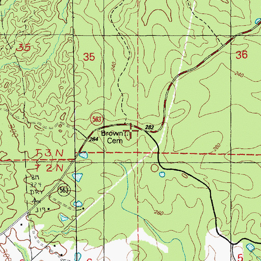 Topographic Map of Brown Cemetery, MS