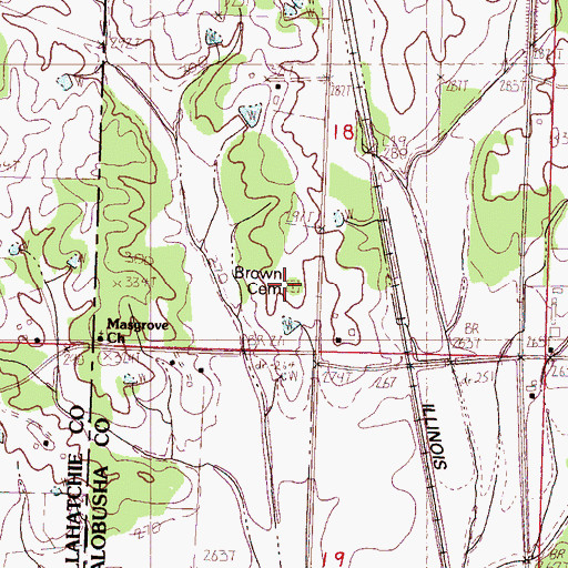 Topographic Map of Brown Cemetery, MS