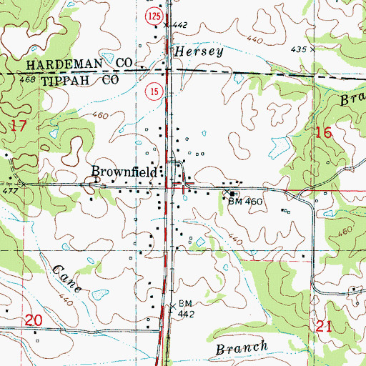 Topographic Map of Brownfield, MS