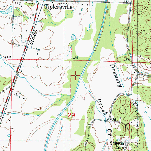 Topographic Map of Brush Creek, MS