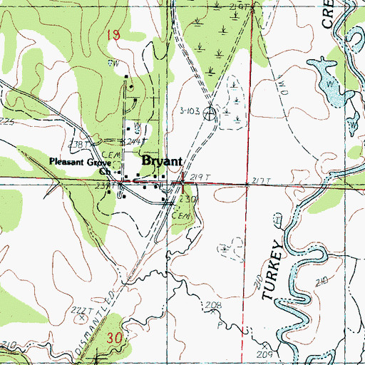 Topographic Map of Bryant, MS