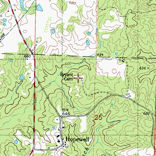 Topographic Map of Bryant Cemetery, MS