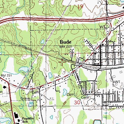 Topographic Map of Bude, MS