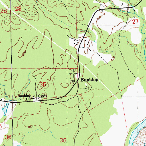 Topographic Map of Bunkley, MS