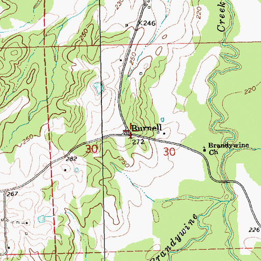 Topographic Map of Burnell, MS