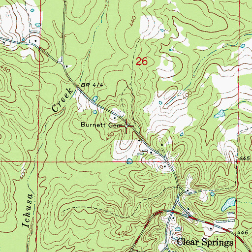 Topographic Map of Burnett Cemetery, MS