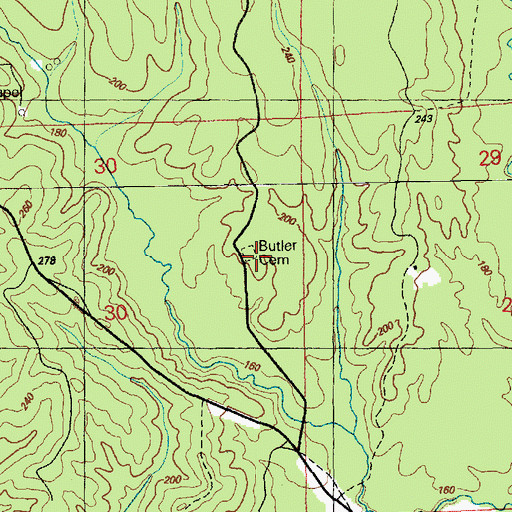 Topographic Map of Butler Cemetery, MS
