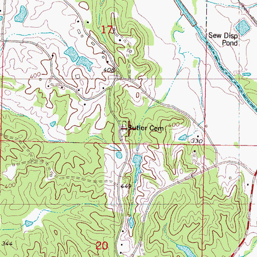 Topographic Map of Butler Cemetery, MS