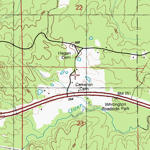 Topographic Map of Cameron Cemetery, MS