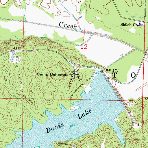 Topographic Map of Camp Bellewood, MS