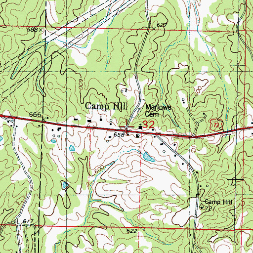 Topographic Map of Camp Hill, MS