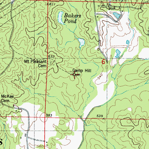 Topographic Map of Camp Hill Cemetery, MS