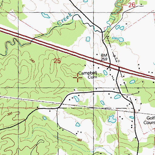 Topographic Map of Campbell Cemetery, MS