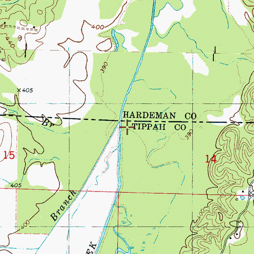 Topographic Map of Cane Branch, MS