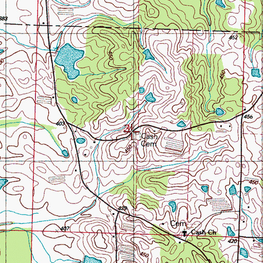 Topographic Map of Cash Cemetery, MS